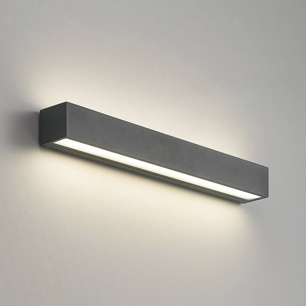 Moderne, rechteckige LED-Wandleuchte für den Außenbereich in Anthrazit mit Lichtaustritt nach oben und unten.
