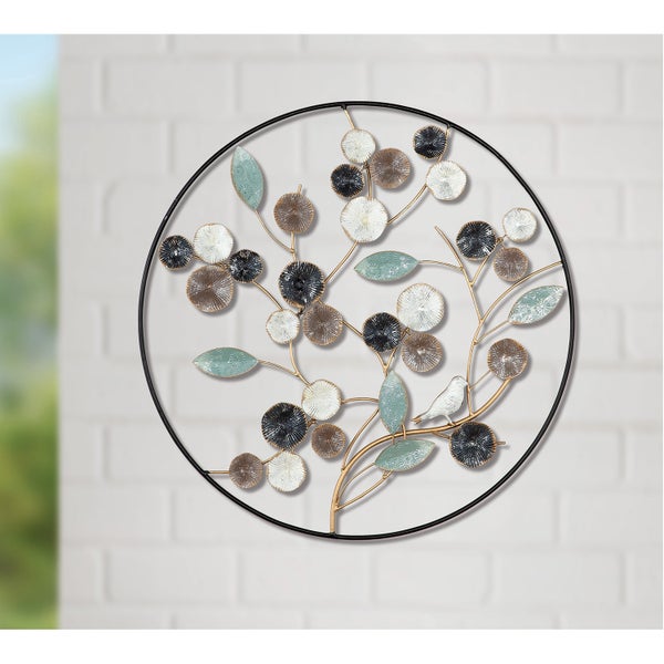 Wandrelief GILDE Dekoobjekt Durchmesser 61 cm blau, braun, creme, goldfarben, schwarz Metall