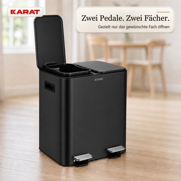 Karat Mülltrennsystem mit zwei Pedalen und zwei separaten Fächern zur Abfalltrennung.