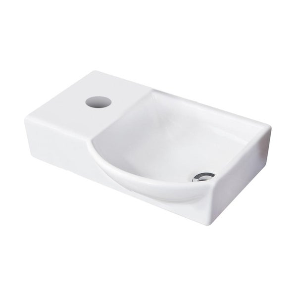 Fackelmann MILANO Gäste-WC Set 2 Teile – Waschtischunterschrank in Weiß mit Holz Braun mit Waschbecken aus Keramik – SBC Waschbeckenunterschrank schmal – Tür rechts – Hahnloch links – 45 cm breit