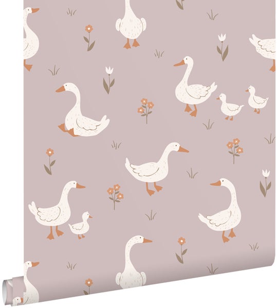 Tapete mit Gänse- und Blumenmuster