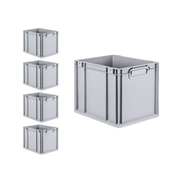 PROREGAL Spar Set 5x Eurobox Nextgen Economy Mit Scharnierdeckel & Grünen Schiebeschnappverschlüsse Griffe Geschlossen HxBxT 32 x 30 x 40 cm 30 Liter