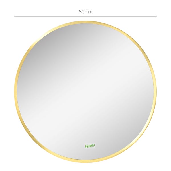 kleankin Badspiegel, Runder Spiegel, Badezimmerspiegel mit Gold Metallrahmen, Ø50 cm Wandspiegel für Wohnzimmer, Schlafzimmer, Badezimmer, IP44, Gold, Alu