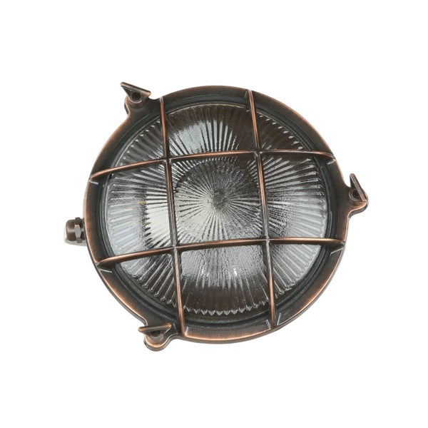 Runde Wandleuchte mit Schutzgitter für den Außenbereich