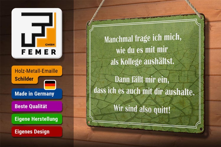 Blechschild Spruch 30x20cm wie du mit mir als Kollege