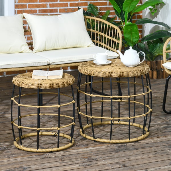 Outsunny Beistelltisch, Ø58 x 53H cm, Stahl, PE Rattan, braun