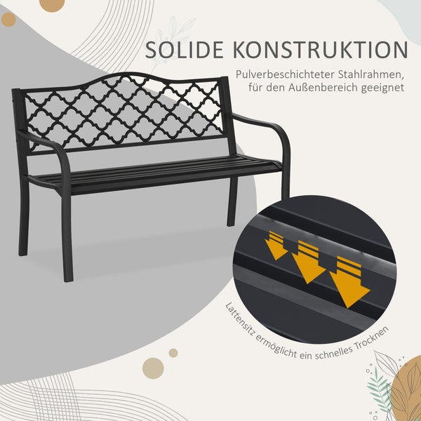 Outsunny Gartenbank 2-Sitzer, Sitzbank bis 240 kg, 128 x 58,5 x 89 cm, Gusseisen, Schwarz