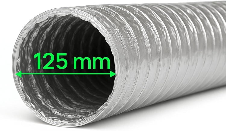Flexibler Lüftungsschlauch aus Aluminium mit einem Durchmesser von 125 Millimetern.