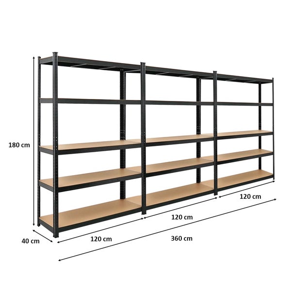 PROREGAL Mega Deal 3x Schwerlastregal Ragnar HxBxT 180 x 120 x 40 cm Fachlast 175 kg Schwarz Garagenregal Kellerregal Werkstattregal Steckregal