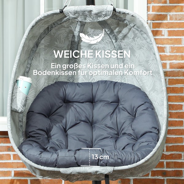 Outsunny Eiförmiger Hängesessel für den Außenbereich, Faltbar Hängeschaukel mit Gestell, Sitzpolstern, Hängematte für 1 Personen, Schaukelsessel Indoor Outdoor, Terrasse, Garten, Grau