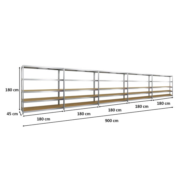 PROREGAL Mega Deal 5x Schwerlastregal Giant Elephant HxBxT 180 x 180 x 45 cm Fachlast 200 kg Verzinkt