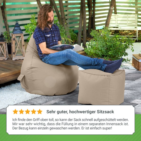 Green Bean Sitzsack mit Rückenlehne 80x70x90cm - Gaming Chair mit 230L Füllung Kuschelig Weich Waschbar - Bean Bag Bodenkissen Lounge Chair Sitzhocker Relax-Sessel Gamer Gamingstuhl Taupe