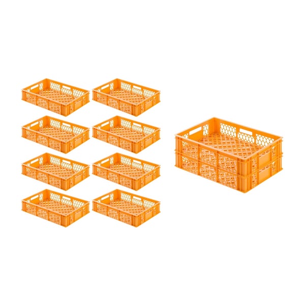 PROREGAL SparSet 10x Eurobehälter Bäcker- und Konditorenkasten HxBxT 13 x 40 x 60 24 Liter Gelb-Orange Brötchenkiste stapelbare Bäckerkiste