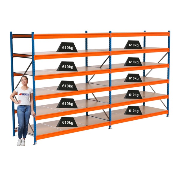Lagerregal mit Holzböden und einer Traglast von 610 kg pro Ebene