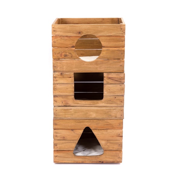 Katzenhöhlen-Set Kitty 3-teilig Mahagoni Massivholz, stapelbar naturfarben