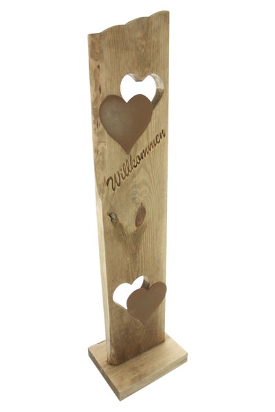 FRANK FLECHTWAREN | Säule Willkommen, HOLZ, METALL, 20 x 12 x 80 cm