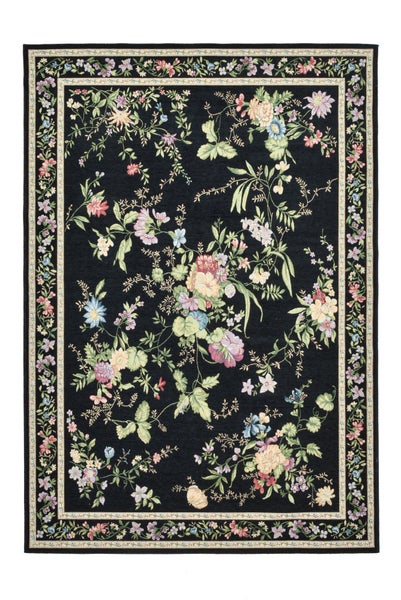 Gewebter Bordürenteppich im floralen Design Flomi Schwarz 160x230 cm