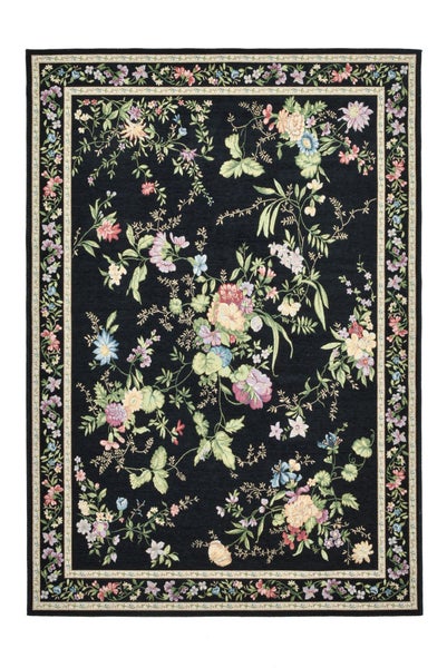 Gewebter Bordürenteppich im floralen Design Flomi Schwarz 70x120 cm