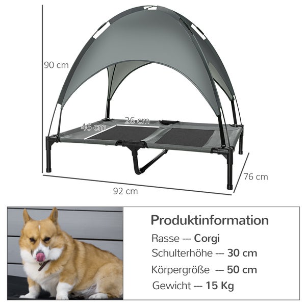 PawHut Hundebett, L92 x B76 x H90 cm, Metall, Oxford, Netzstoff, Taftstoff, Grau+Schwarz