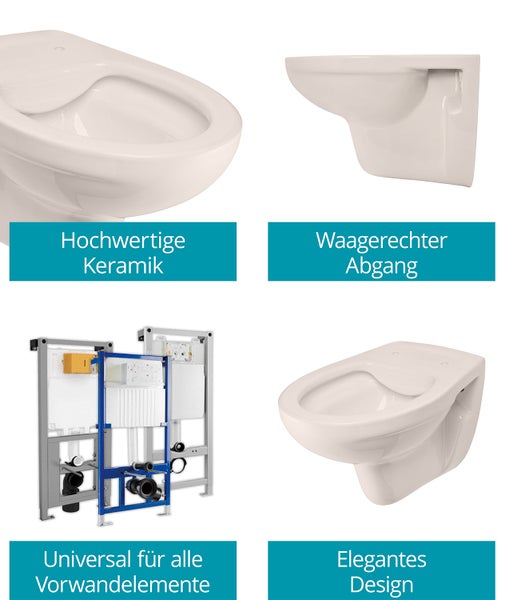 Calmwaters® Spülrandloses Hänge WC als Tiefspül WC im Komplett-Set mit Toilettendeckel mit Absenkautomatik in Pergamon Take-Off, 99000192