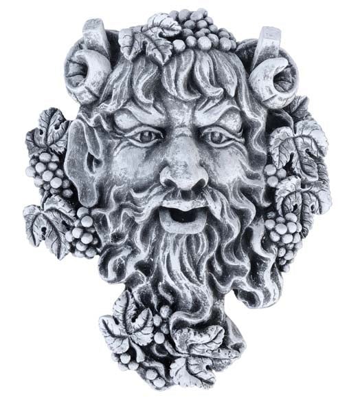 Wandbrunnenmaske aus Steinguss mit Bacchus Motiv als Dekoration für den Garten