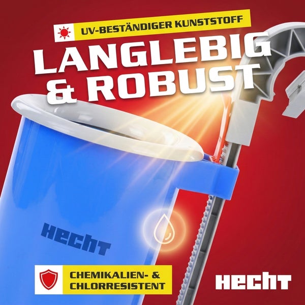 Hecht Wischeimer mit Auswringer, hergestellt aus UV-beständigem Kunststoff, langlebig und robust sowie chemikalien- und chlorresistent