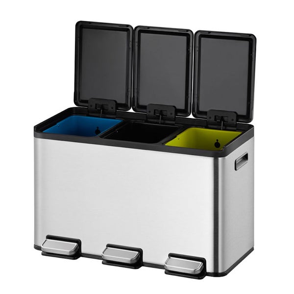 PROREGAL Rechteckiger Treteimer Aus Gebürstetem Edelstahl Mit Getrennten Soft Close & Stay Open Deckel 30 Liter HxBxT 37,1 x 59,5 x 32,1 cm Silber