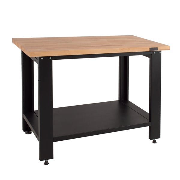 Werkbank mit Arbeitsplatte aus Holz und Ablagefläche