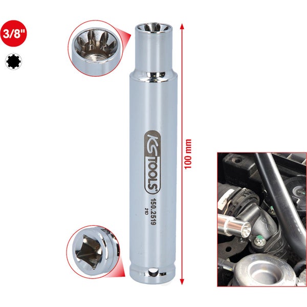 KS TOOLS 3/8 Spezial-Steckschlüssel für Saugrohr-Verschraubungen - 150.2519