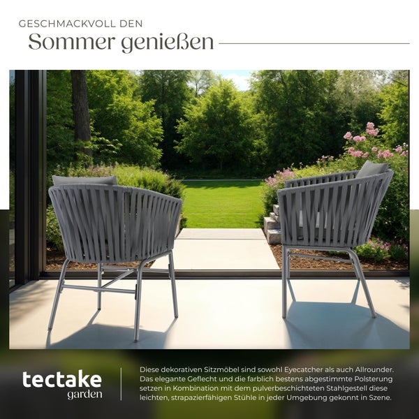 Stuhlset tectake Valeiras 60 x 61 x 77 cm Geflecht im Rope-Design dunkelgrau/dunkelgrau