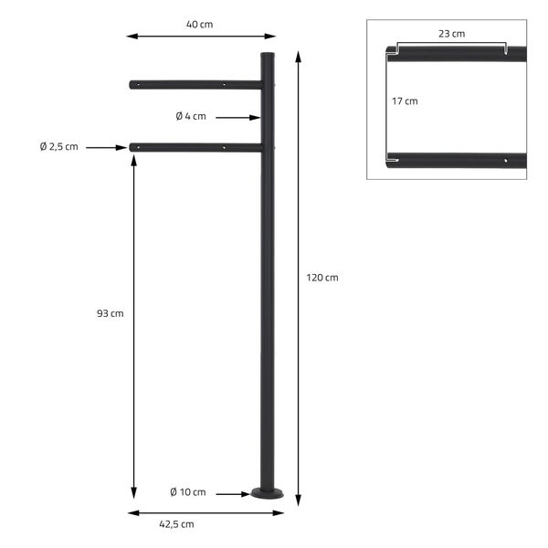 ECD Germany Standbriefkasten mit Zeitungsfach, Design Briefkasten mit Pfosten Briefkastenanlage, Briefkastenständer Anthrazit 120cm Edelstahl, Postkasten Anthrazit-Holzoptik Edelstahl pulverbechichtet