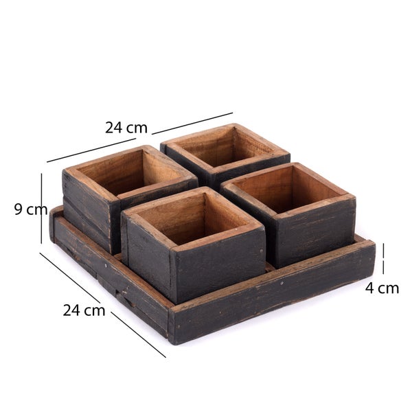 Kisten-Set Cubo 5-tlg.  Massivholz 04 schwarz-natur