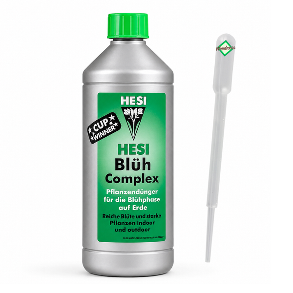 Hesi Blüh Complex Pflanzendünger für die Blühphase auf Erde mit Dosierpipette