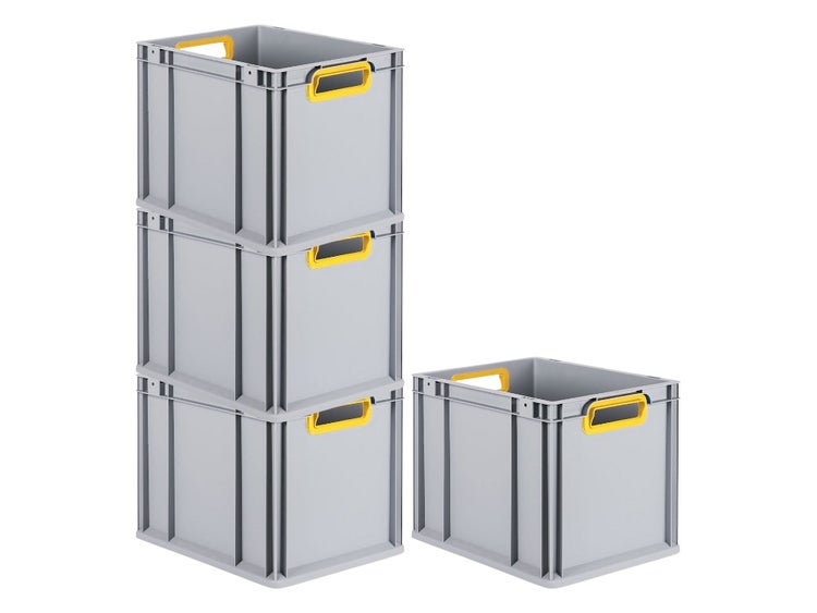 PROREGAL Spar Set 4x Eurobox Nextgen Color HxBxT 32 x 30 x 40 cm 30 Liter Griffe Gelb Offen Glatter Boden Eurobehälter Transportbox
