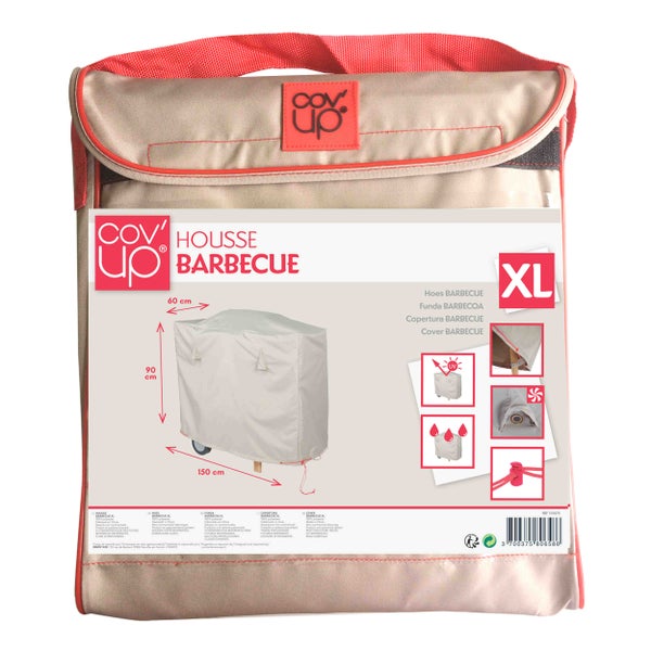Barbecue-Abdeckhaube XL in Tragetasche, Polyester, 150 mal 60 mal 90 Zentimeter, UV-beständig und wasserabweisend.