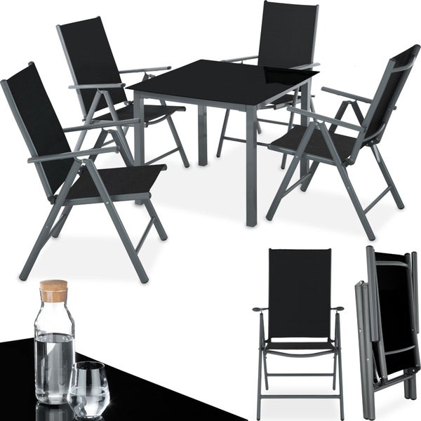 Sitzgruppe tectake Stabia mit Aluminiumgestell, für 4 Personen Tisch mit Sicherheitsglasplatte und Ausgleichsschrauben