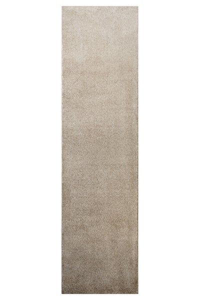 Hochflor Teppichläufer in Beige, rechteckig, weiche Textur.