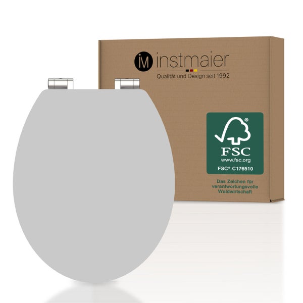 instmaier WC Sitz WC7M | FSC zertifiziertes Holz | Toilettendeckel mit Absenkautomatik | Klobrille Grau Matt | Oval | Nachhaltig | MDF-Holzkern