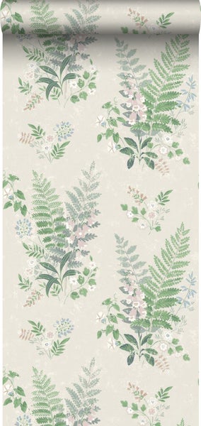 Borastapeter Tapete Feldblumen Grün und Beige - 53 cm x 10.05 m - 660427