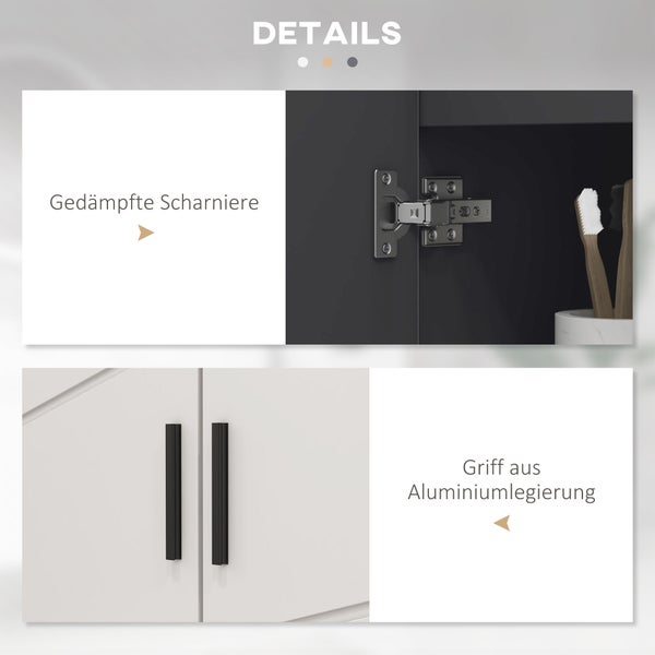 kleankin Waschbeckenunterschrank Unterschrank mit Verstellbarer Ablage, Waschtischunterschrank mit Griff, Badunterschrank mit Kippschutz, Grau, 60 x 30 x 60 cm