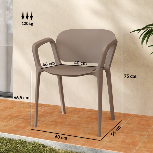 Outsunny Gartenstuhl 4er Set wetterfest Gartenstühle aus Kunststoff Stapelstuhl mit Armlehne Rückenlehne stapelbar Terrassenstuhl bis 120 kg belastbar Gartenmöbel für Hinterhof, Garten, Balkon Grau