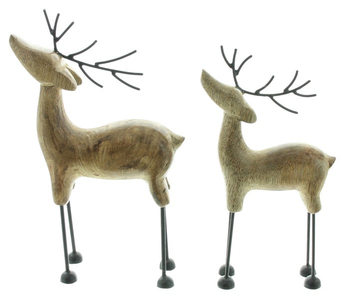 Dekorative Holzren-Figuren mit Metallgeweih, Zweierset
