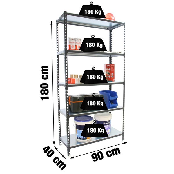 PROREGAL Schwerlastregal Metal Shark HxBxT 180 x 90 x 40 cm Fachlast 180 kg Anthrazit-Weiß