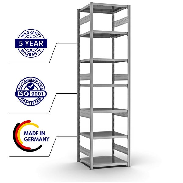 PROREGAL Fachbodenregal Stecksystem T-Profil Heavy-Duty Grundregal HxBxT 300 x 75 x 60 cm 7 Ebenen Fachlast 330 kg Beidseitig Nutzbar Verzinkt