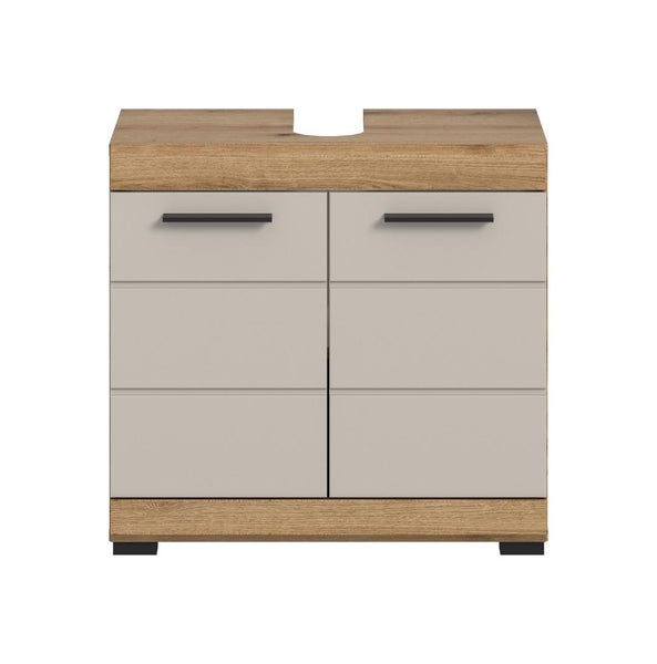 Waschbeckenunterschrank mit zwei Türen und hölzerner Oberfläche