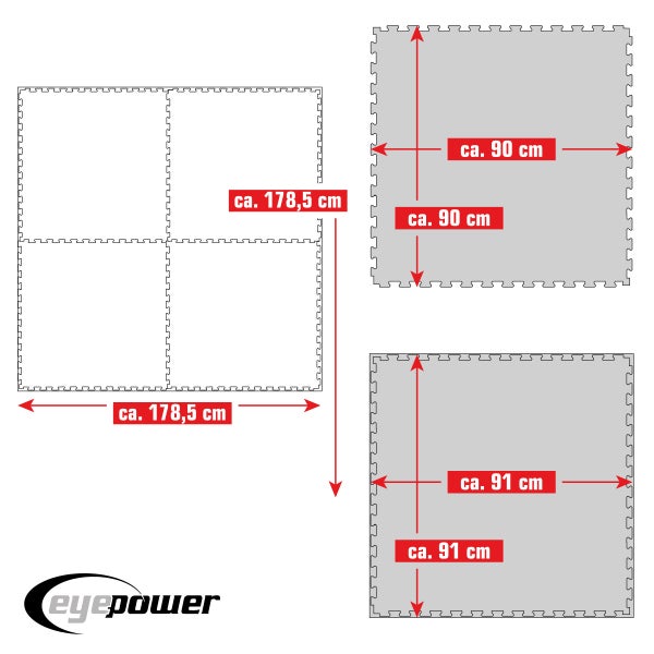 3.2qm Profi Fitnessmatte - 4er Set 90x90x2cm Bodenschutzmatte für Fitnessgeräte Grau Gelb