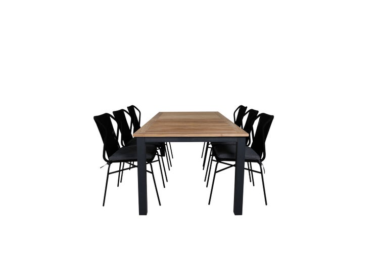 Panama Gartenset Tisch 100x224/324cm und 6 Stühle Julian schwarz, natur. 100 X 224 X 74 cm