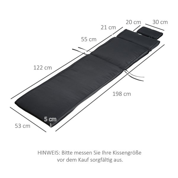 Outsunny Liegenauflage, Liegenpolster mit Kopfkissen, abnehmbar, 198 x 53 x 5 cm, Polyester + Baumwollfaser, Grau