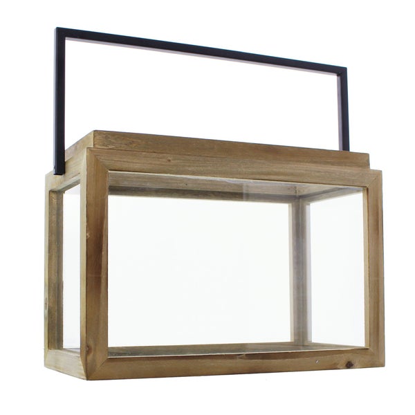 FRANK FLECHTWAREN | Laterne Natur, HOLZ, GLAS, 32 x 16 x 22 cm, GH 34 cm, ohne Kerzen