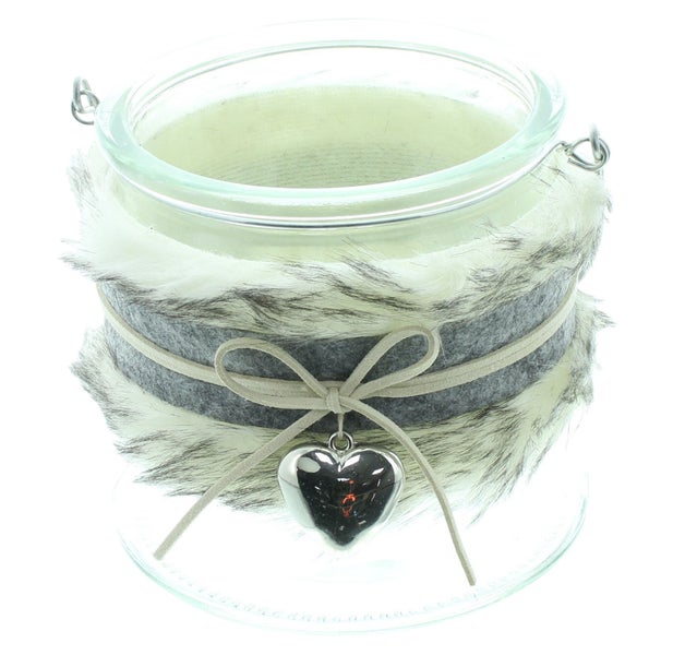FRANK FLECHTWAREN | Windlicht Silberherz, GLAS, FILZ AUS PET, METALL, 12 x 12 x 13 cm